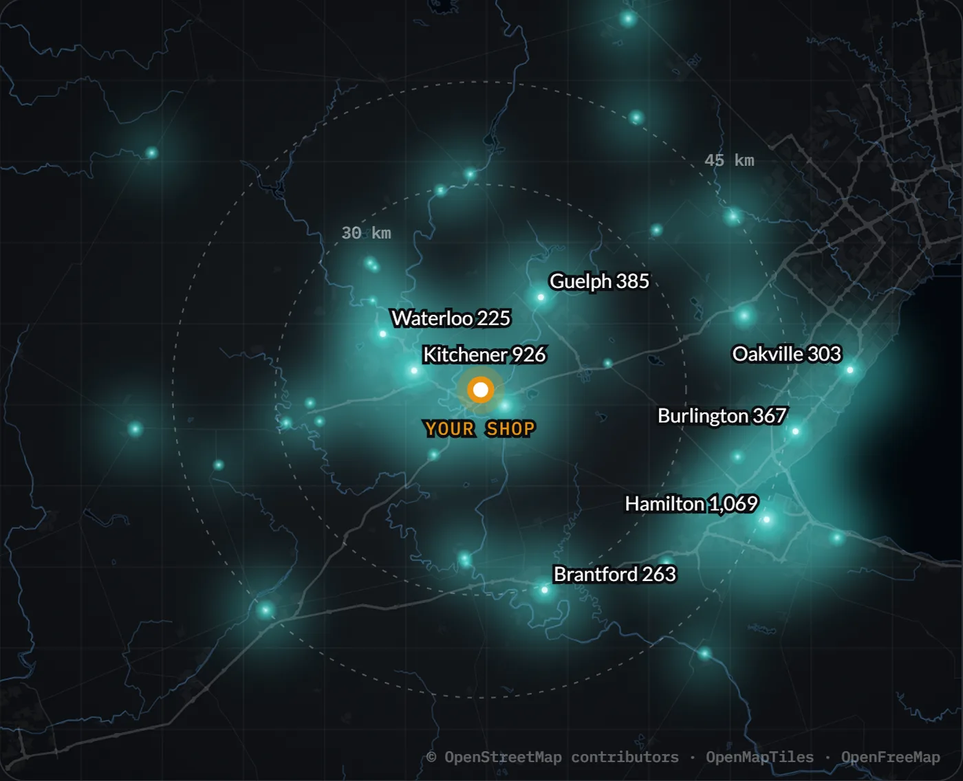 Heat map of where people in your trades live around Cambridge