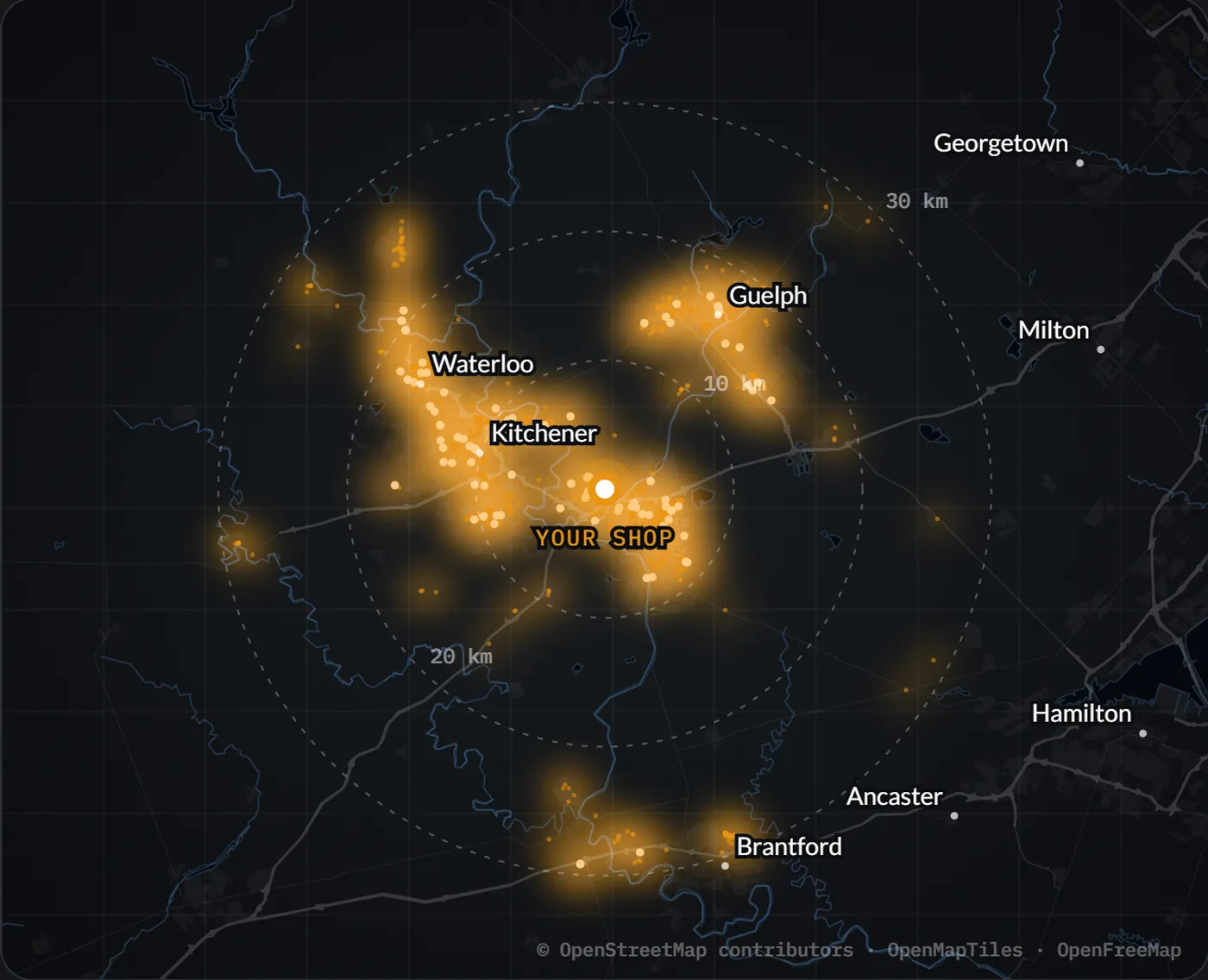 Heat map of the employers competing for people in your trades around Cambridge